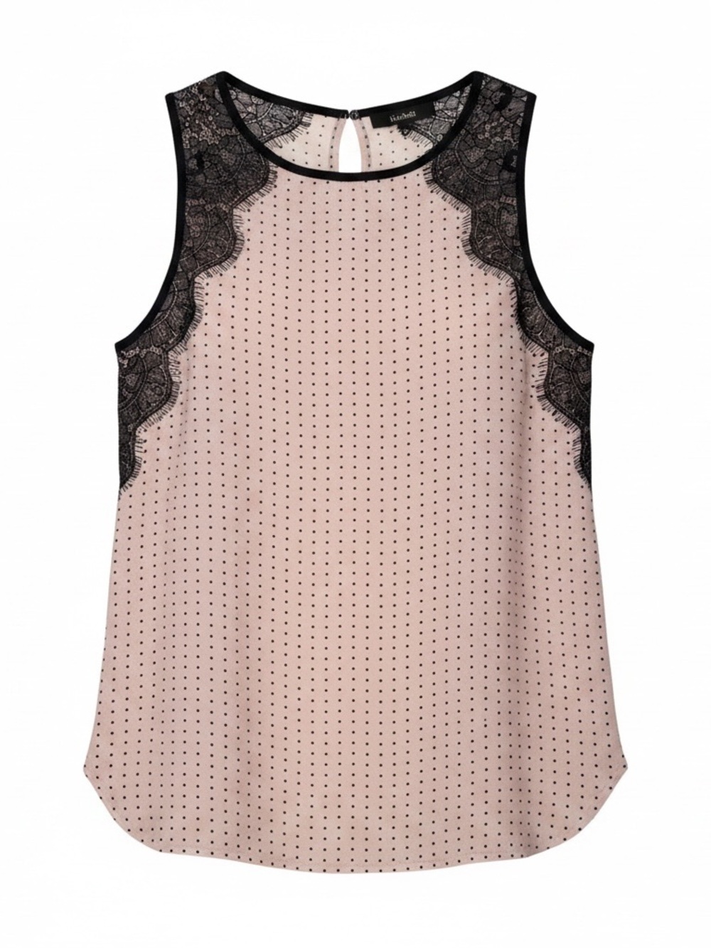 Ann Taylor LOFT Womens XS Beige Black Polka Dot Lace Tank Top Button Closure